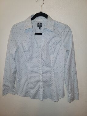 Express The Essential Shirt M Purple Polka Dot Striped Fitted Button Down